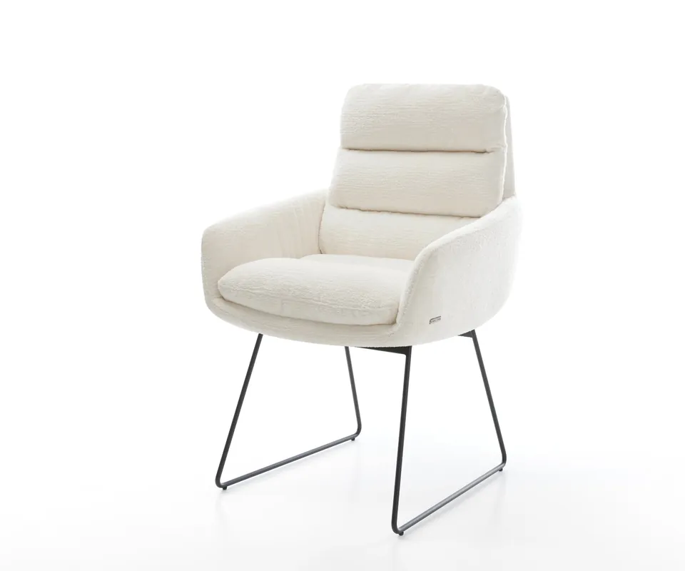 Beliebt Esszimmerstuhl Abelia-Flex mit Armlehnen Bouclé Soft Beige Kufengestell Schwarz