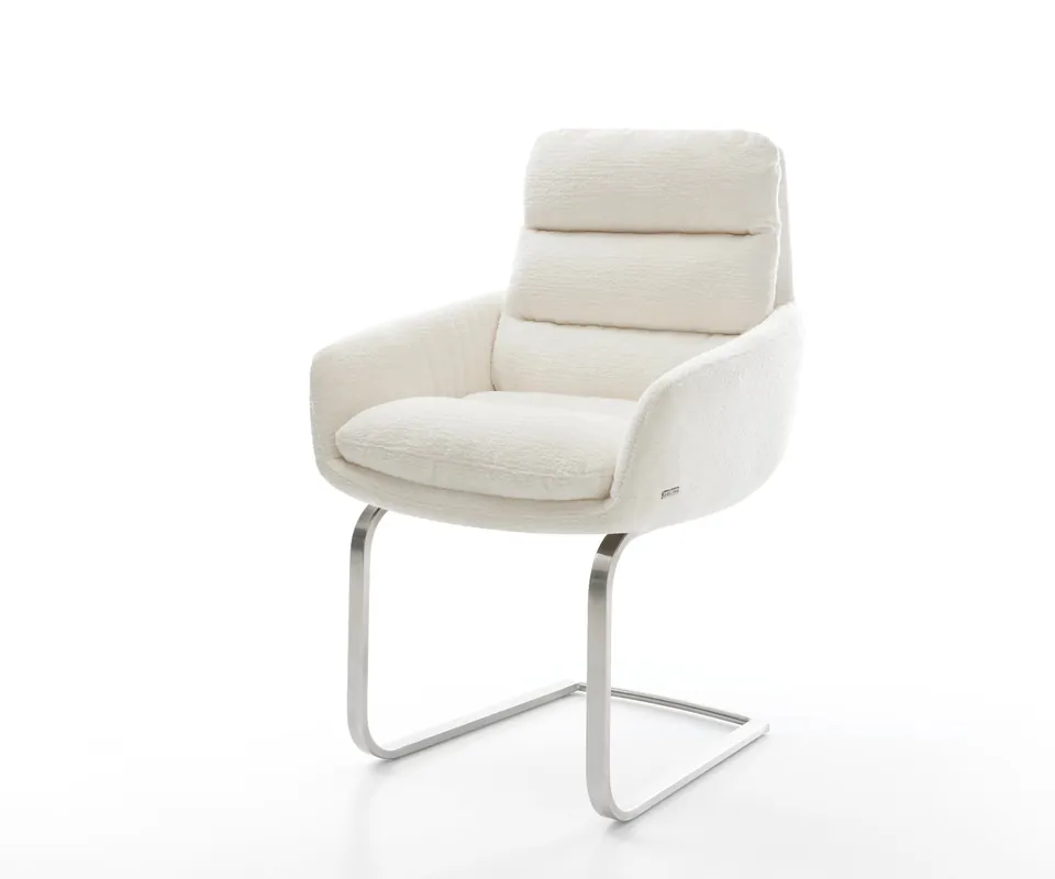 Markenprodukt Freischwinger Abelia-Flex mit Armlehnen Bouclé Soft Beige Freischwinger flach Edelstahl