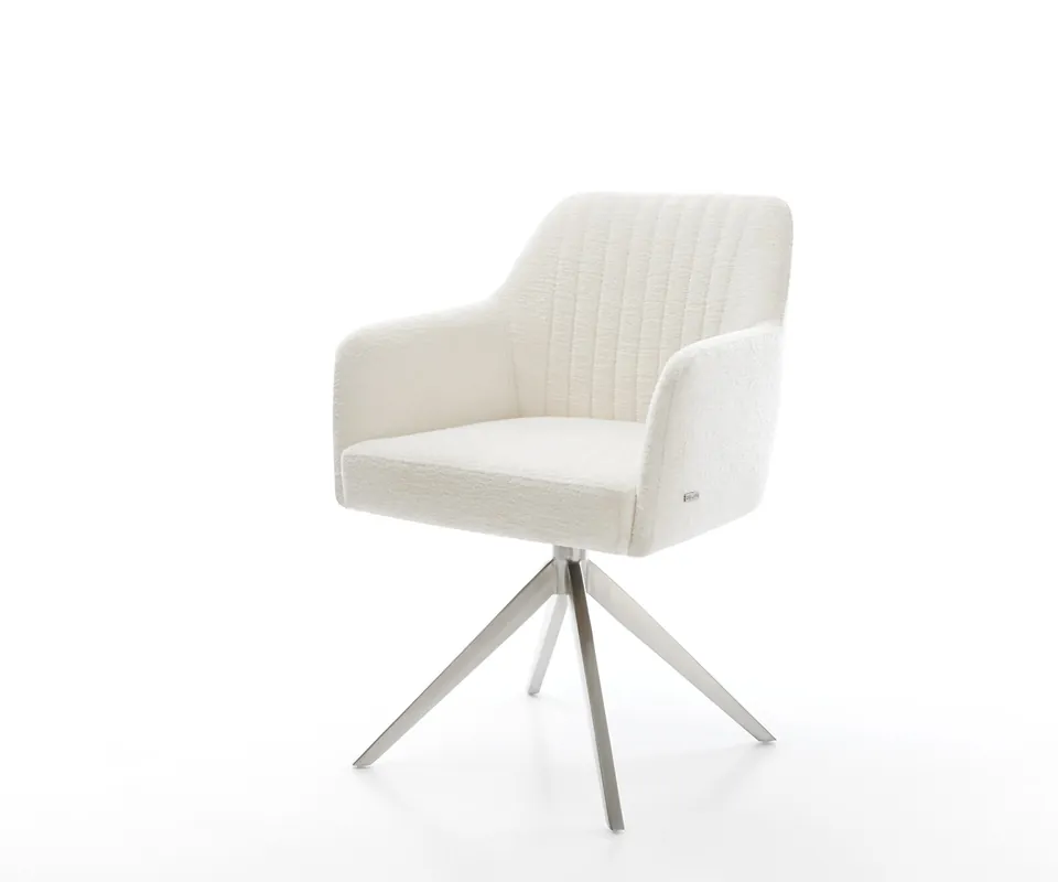 Direkt Vom Hersteller Drehstuhl Greg-Flex Bouclé Soft Beige Kreuzgestell breit Edelstahl 360° drehbar Wippfunktion Taschenfederkern