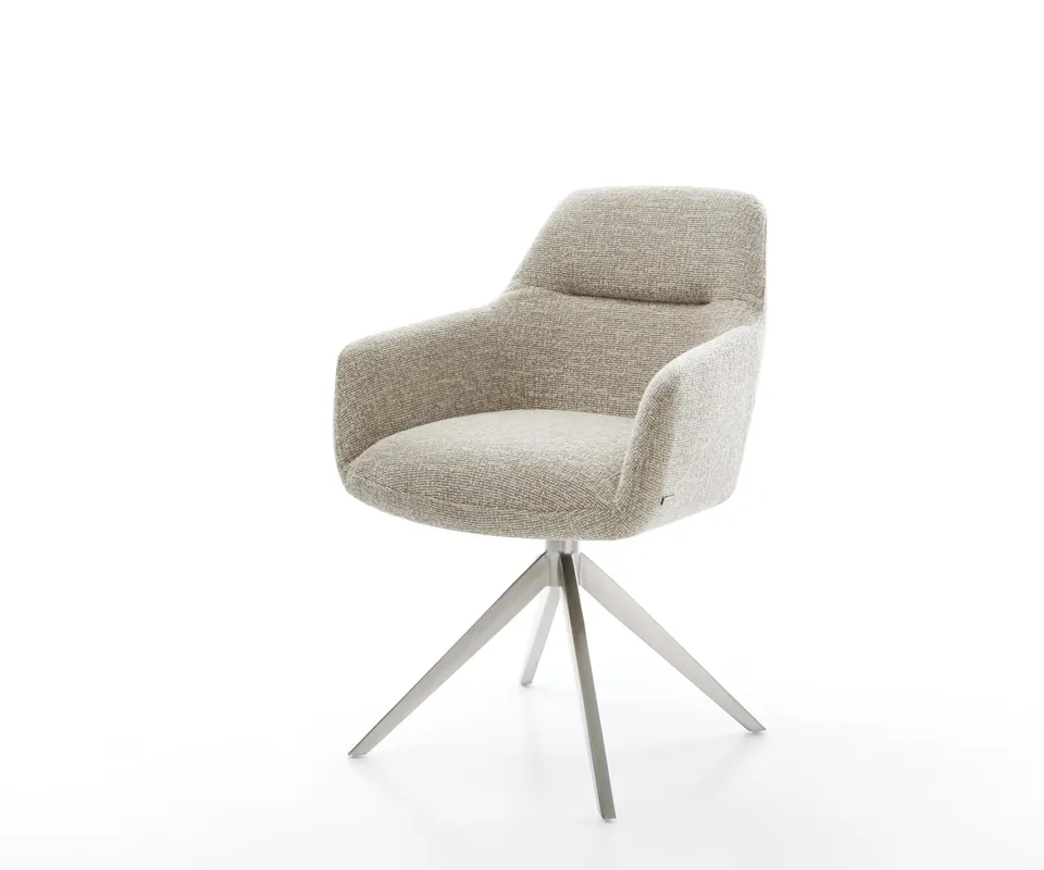 Drehstuhl Pejo-Flex Webstoff Soft Beige Kreuzgestell breit Edelstahl 360° drehbar Wippfunktion Taschenfederkern Sale