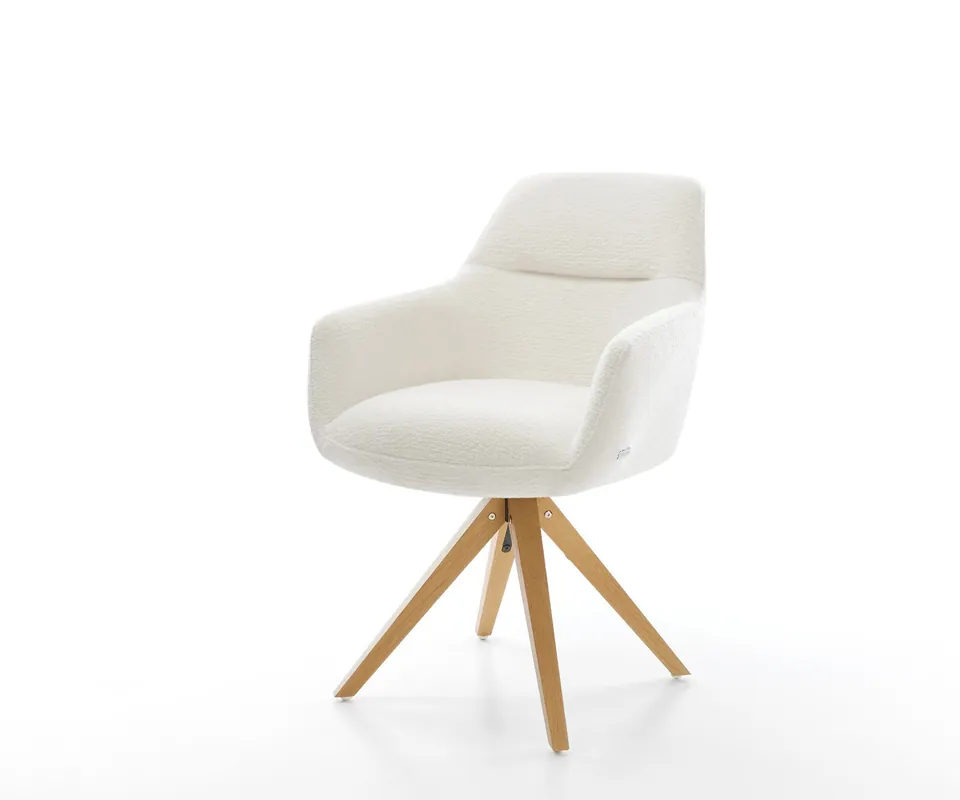 Drehstuhl Pejo-Flex Bouclé Soft Beige Holzgestell kantig Natur 360° drehbar Taschenfederkern Garantierte Lieferung