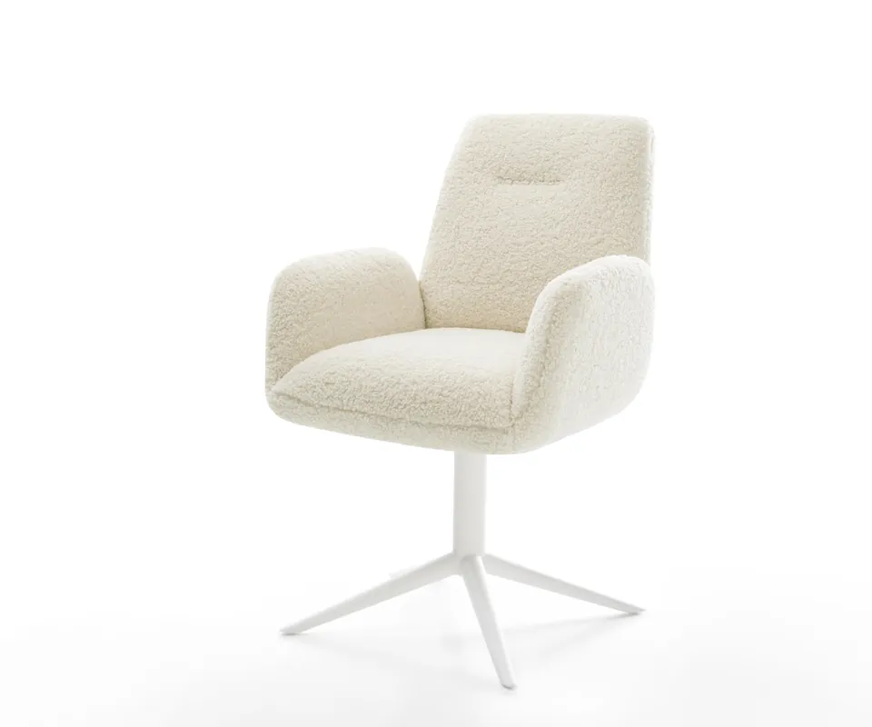 Top-Seller Drehstuhl Zoa-Flex Teddystoff Beige Fußkreuz Weiß 360° drehbar Wippfunktion Taschenfederkern