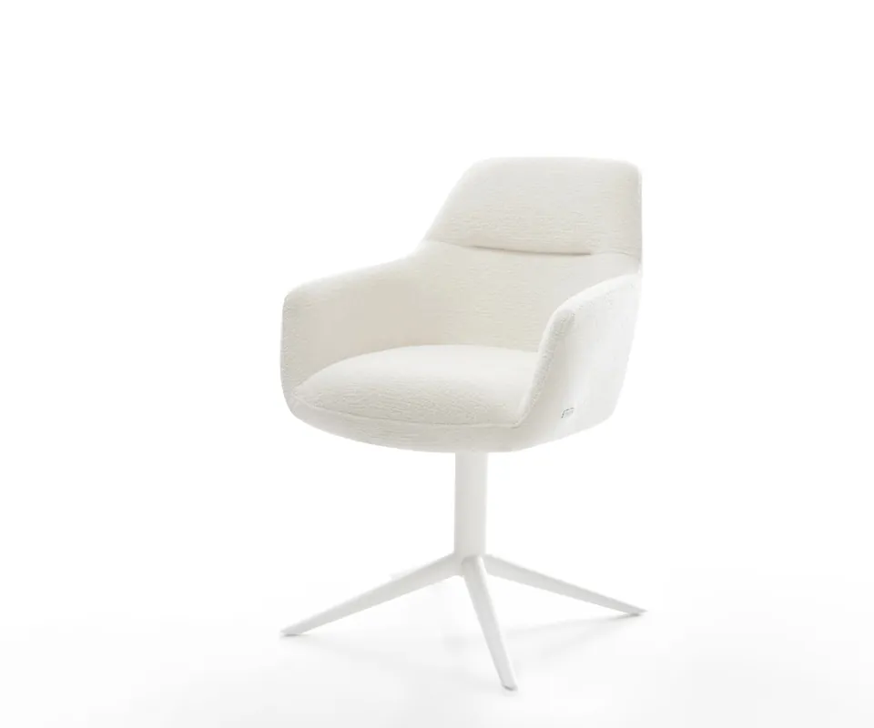 Must-Have Drehstuhl Pejo-Flex Bouclé Soft Beige Fußkreuz Weiß 360° drehbar Wippfunktion Taschenfederkern