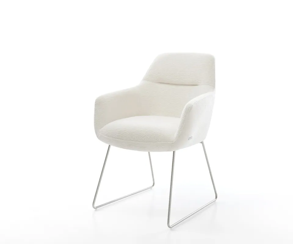 Expressversand Esszimmerstuhl Pejo-Flex Bouclé Soft Beige Kufengestell Edelstahl Taschenfederkern