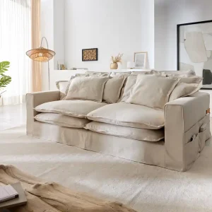 Hussensofa Noelia 240x145 cm Elfenbeinfarben mit Kissen Must-Have