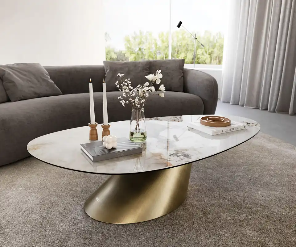 Couchtisch Edge Oval 140x75 cm Keramik Minas Melange Conis Metallic Gold Wochenendangebot