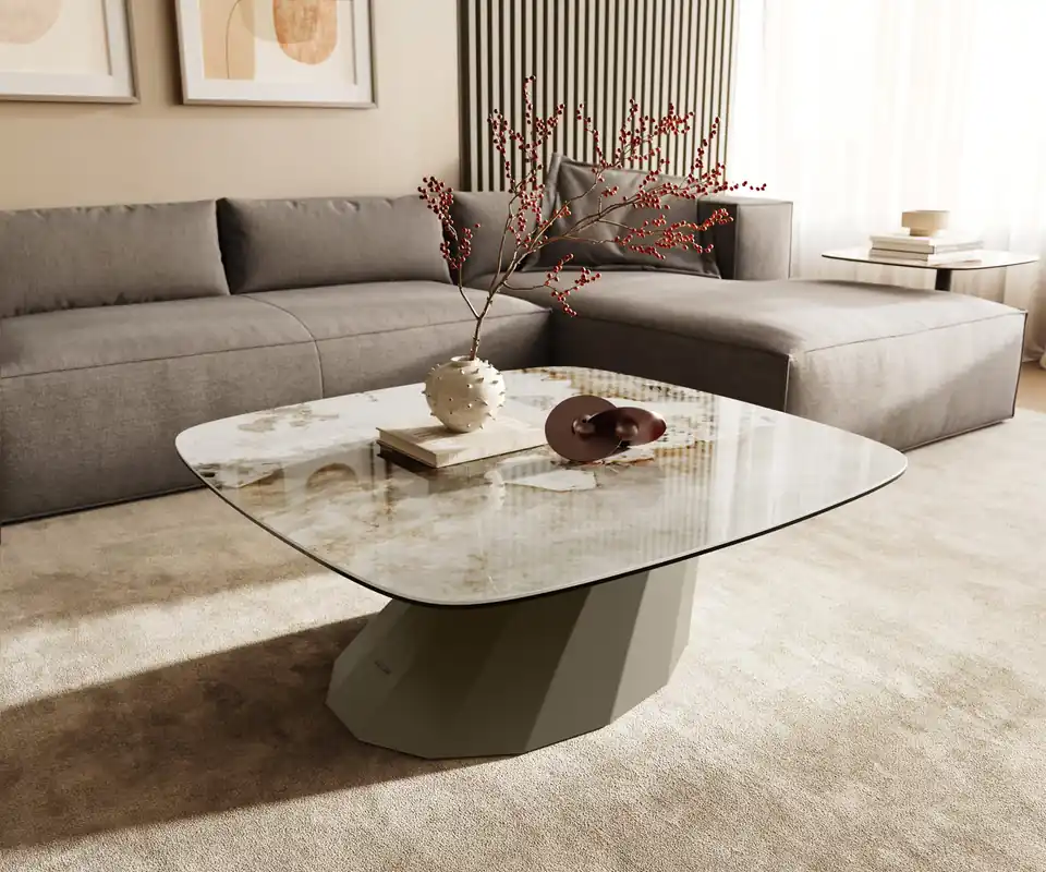 Couchtisch Edge Boot 90x90 cm Keramik Minas Melange Parabi Metall Effektfinish Titan Meistverkauft
