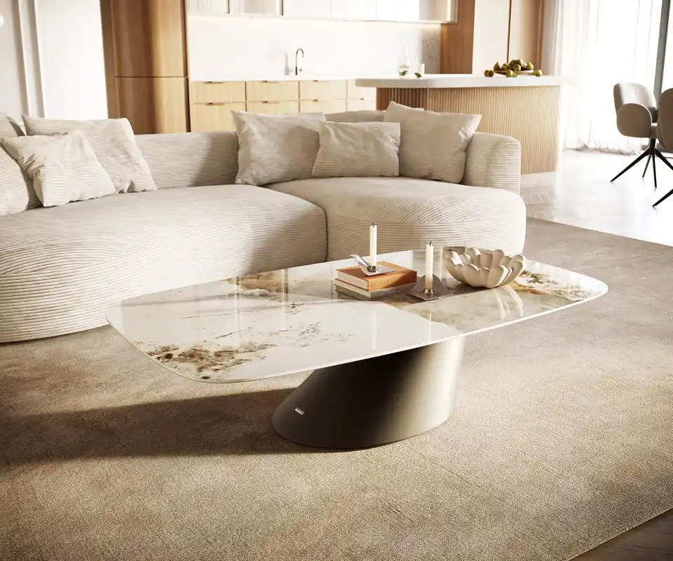 Solange Der Vorrat Reicht Couchtisch Edge Boot 140x80 cm Keramik Minas Melange Conis Metall Effektfinish Titan