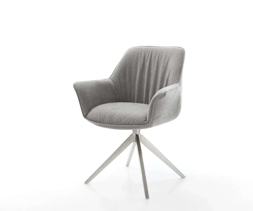 Heißes Angebot Drehstuhl Keila-Flex mit Armlehnen Strukturstoff Soft Grau Kreuzgestell breit Edelstahl 360° drehbar Wippfunktion