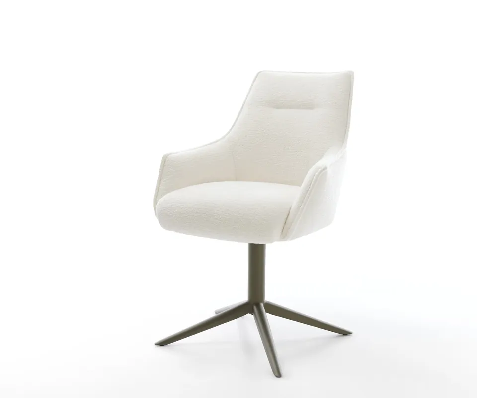 Drehstuhl Alja-Flex mit Armlehnen Bouclé Soft Beige Fußkreuz Effektfinish Titan 360° drehbar Wippfunktion Taschenfederkern Abverkauf