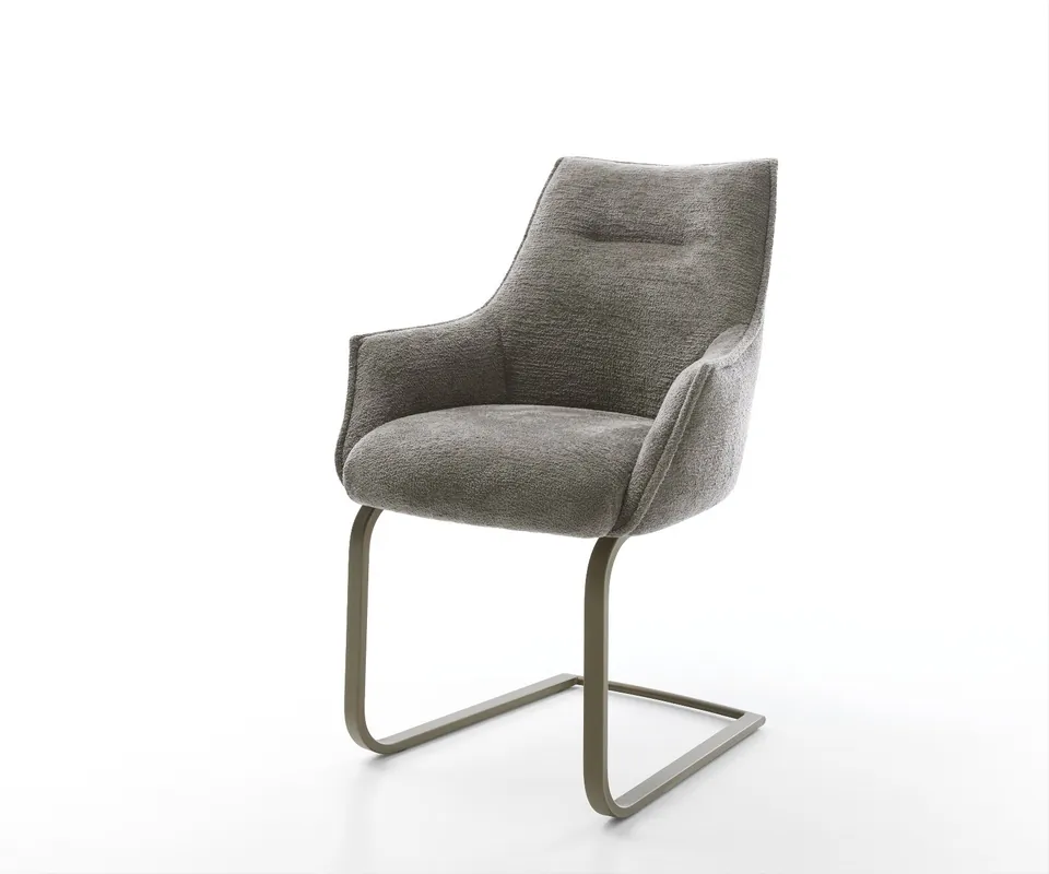 Freischwinger Alja-Flex mit Armlehnen Bouclé Soft Schlamm Freischwinger flach Effektfinish Titan Taschenfederkern Neu