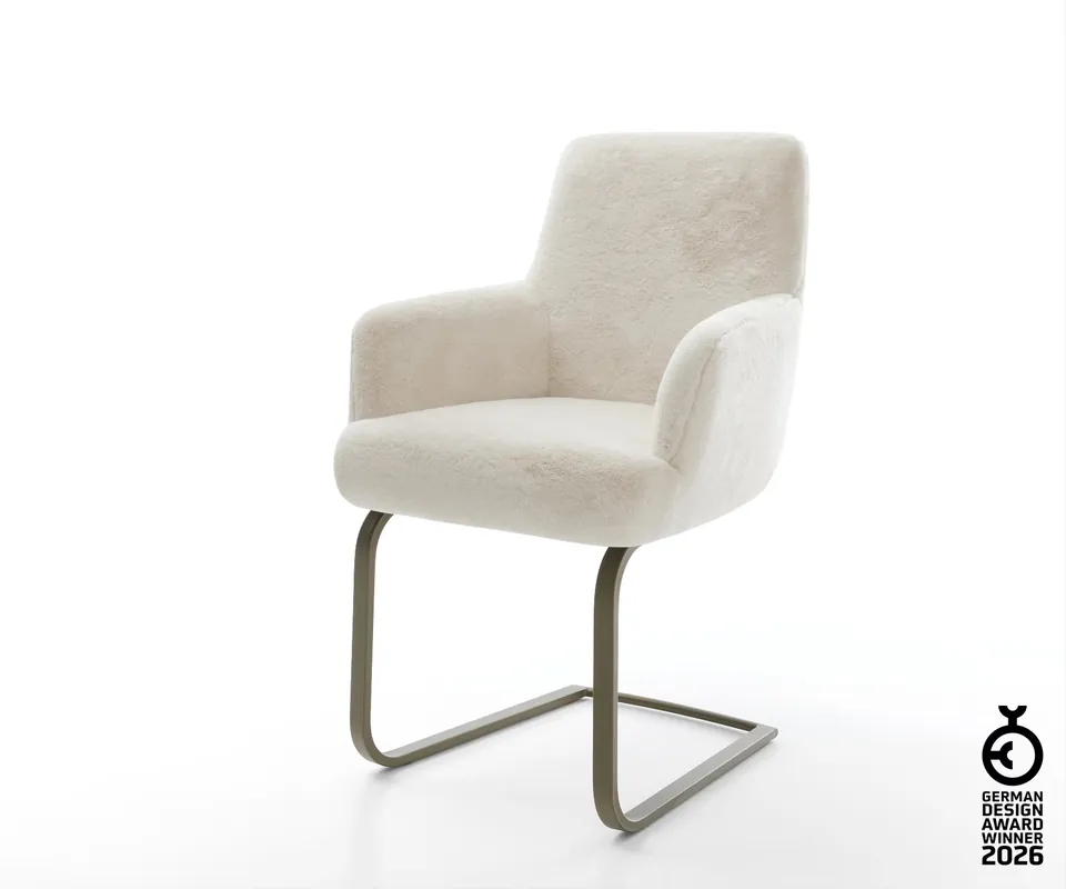 Freischwinger Heira-Flex mit Armlehnen Plüsch Creme-Weiß Freischwinger flach Effektfinish Titan Taschenfederkern Rabatt