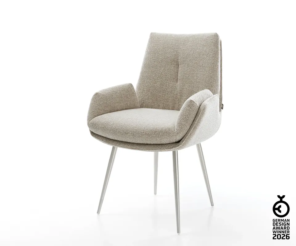 Esszimmerstuhl Clea-Flex Webstoff Soft Beige 4-Fuß konisch Edelstahl Beliebt