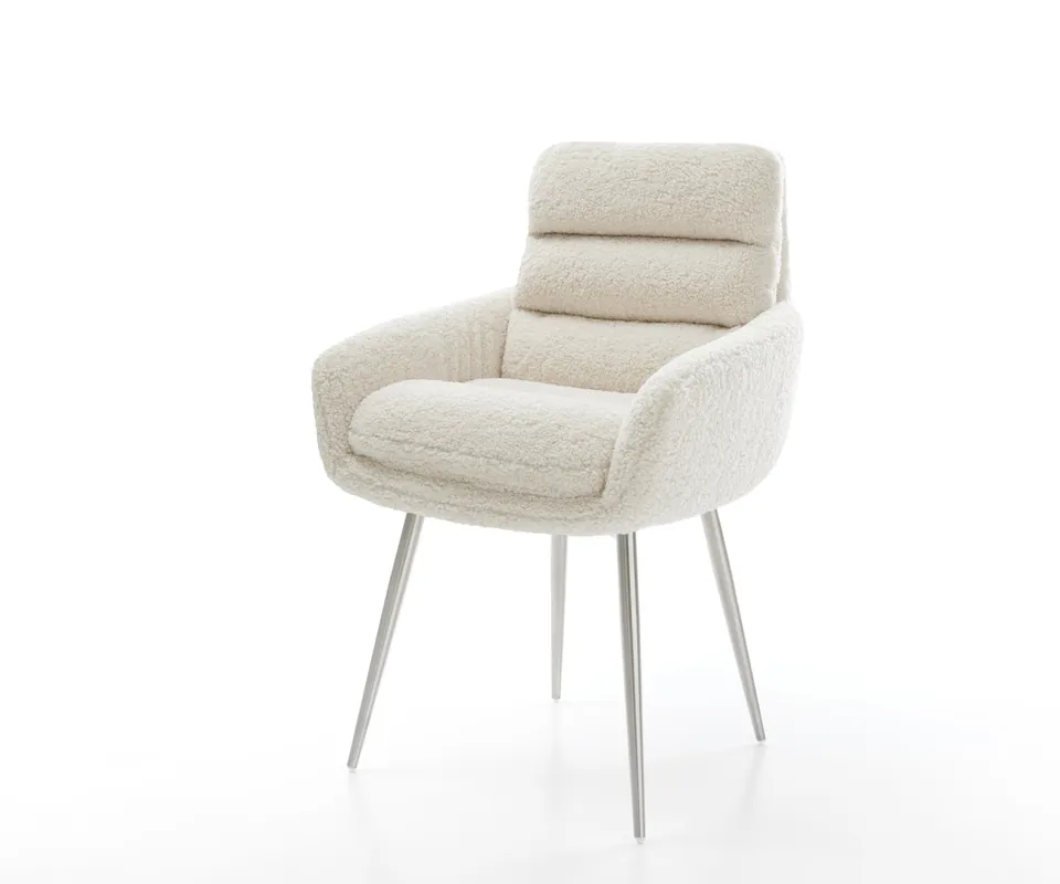 Versand Am Gleichen Tag Esszimmerstuhl Abelia-Flex mit Armlehnen Teddystoff Beige 4-Fuß konisch Edelstahl