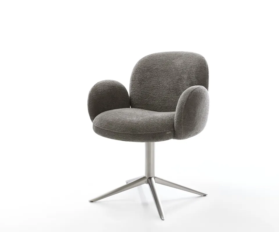 Drehstuhl Nube-Flex mit Armlehnen Bouclé Soft Schlamm Fußkreuz Edelstahl 360° drehbar Wippfunktion Taschenfederkern Nur Für Kurze Zeit