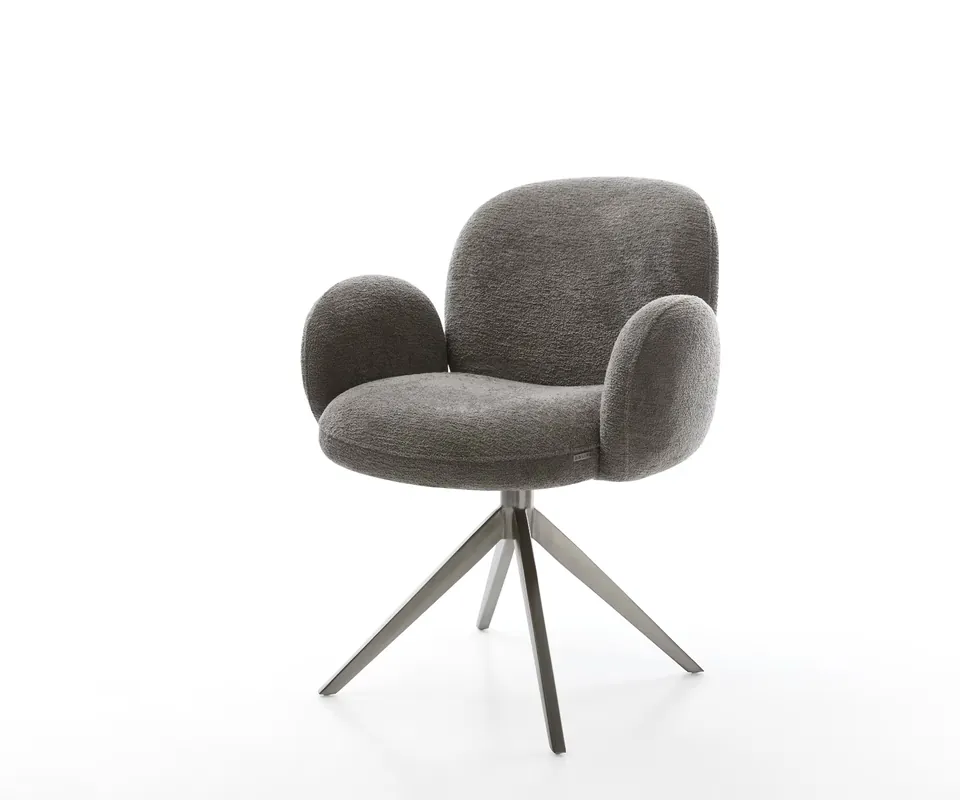 Neu Im Sortiment Drehstuhl Nube-Flex mit Armlehnen Bouclé Soft Schlamm Kreuzgestell breit Graphit 360° drehbar Wippfunktion Taschenfederkern