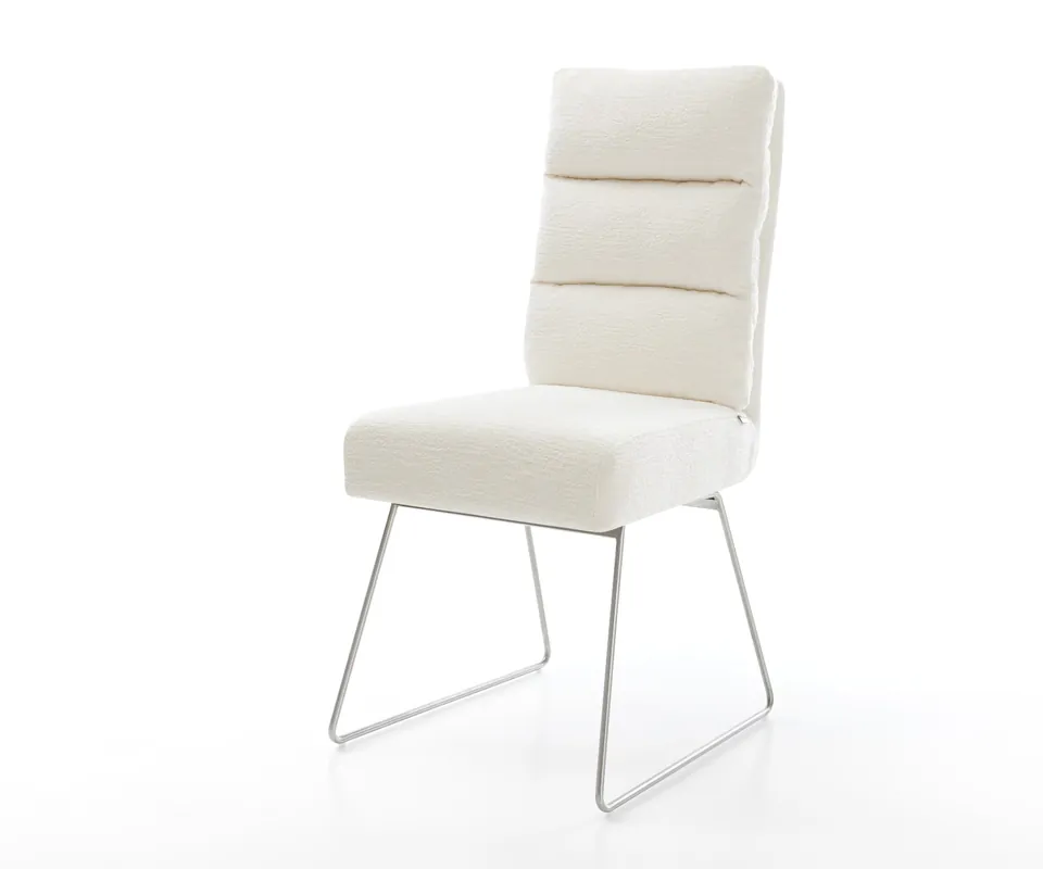 Esszimmerstuhl Pela-Flex Bouclé Soft Beige Kufengestell Edelstahl Taschenfederkern Wochenendangebot