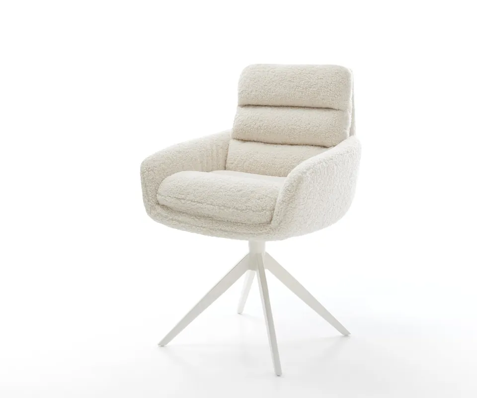 Garantierte Lieferung Drehstuhl Abelia-Flex mit Armlehnen Teddystoff Beige Kreuzgestell breit Weiß 360° drehbar Wippfunktion