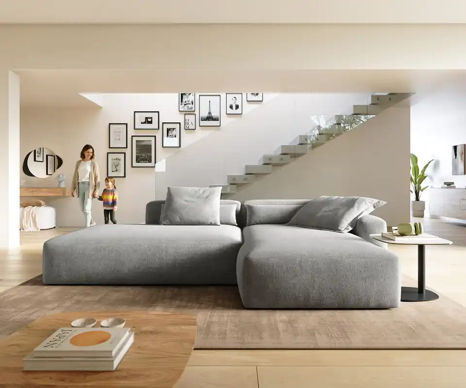 Heißes Angebot Ecksofa Freestyle Pure 310x200 cm Strukturstoff Soft Grau